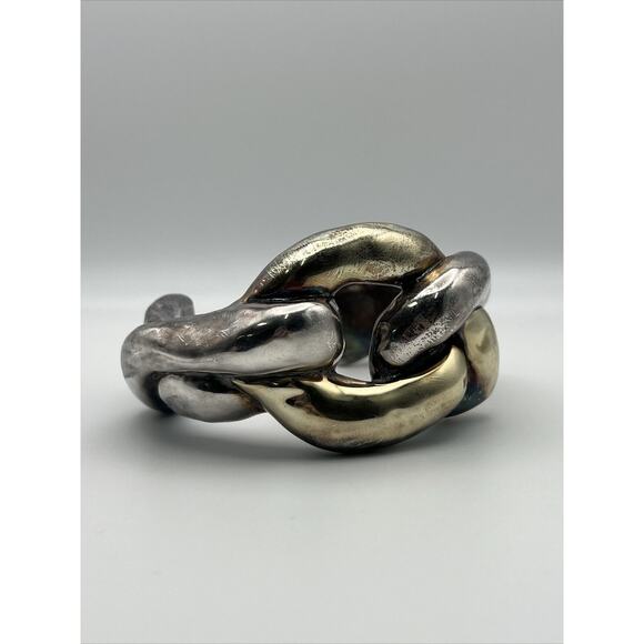 SIGNED GW VINTAGE MODERNIST ABSTRACT STERLING SILVER ELECTROFORM CUFF BRACELET - Picture 1 of 6